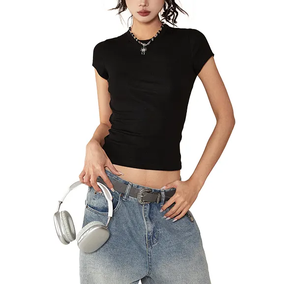 Camiseta de Verano para Mujer, Estilo Y2K, Sexy, Delgada, Lisa, de Poliéster/Algodón, Transpirable, Ecológica, Anti-Pilling, Personalizable - Product Image 4