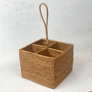 Rustic rattan <b>utensil</b> <b>holder</b> braided section basket silverware organiser direct supply from producer - Product Image 1