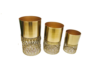 Juego de 2 macetas de metal con acabado dorado, accesorios de decoración para el hogar más vendidos - Product Image 3