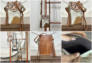 Sac à bandoulière pour téléphone portable en cuir de vachette artisanal occidental, design unique, sangle réglable, petit sac à main fait à la main pour femmes - Product Image 2