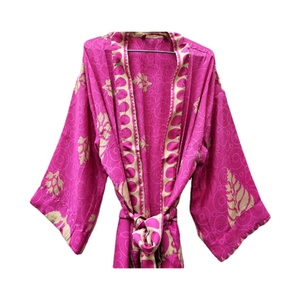 Kimono Sari de seda Vintage indio para mujer, cintura elástica térmica bordada a mano, ropa de dormir de Color personalizada/albornoces elegantes - Product Image 4