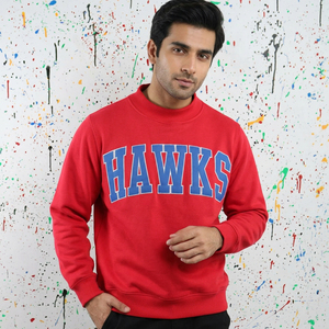 Sweat-shirt à col rond rouge pour homme, imprimé lettres Hawks, 100% coton, coupe classique, pull décontracté, vêtements d'automne, URBAN PRODUCTIONS - Product Image 1