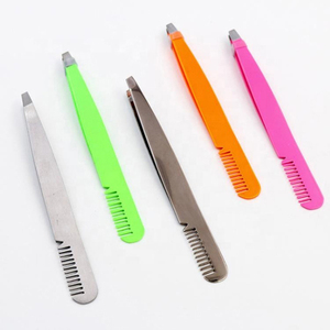 Pinzas de depilar profesionales hechas a mano, duraderas, de lujo, modernas, de acero inoxidable, con punta inclinada y doble extremo, para recortar el vello. - Product Image 6