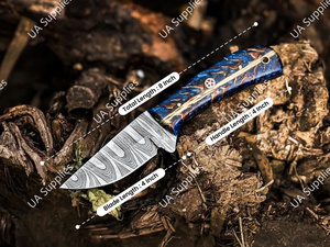 Cuchillos de caza de acero de Damasco hechos a mano al por mayor, hoja fija, para camping, afilados como una cuchilla, mango de pino, ODM OEM - Product Image 6