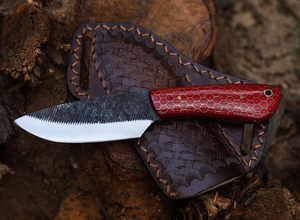 Cuchillo de hoja fija de acero raspado de 8 pulgadas hecho a mano, grado industrial, punta caída, con funda de cuero para madera, OEM, espiga completa, para bushcraft y caza - Product Image 5