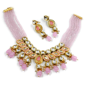 Ensemble de collier de mariée traditionnel plaqué or avec pierres Kundan et perles pour femmes, pour réceptions de mariage et occasions festives - Product Image 2