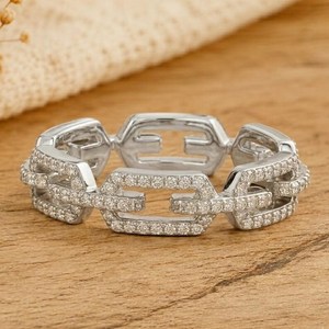 Round Lab Grown Diamond 10K 14K 18K Solid Gold IGI Certified Link Band <b>Ring</b> Engagement Bridal <b>Fine</b> <b>Ring</b> DEF Color VS VVS Clarity - Product Image 2