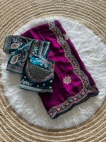 Sari en satin Premium Reglance avec broderie de sequins de 3 mm, bordure lourde, entièrement brodée, entièrement cousue, design traditionnel