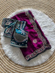 Sari en satin Premium Reglance avec broderie de sequins de 3 mm, bordure lourde, entièrement brodée, entièrement cousue, design traditionnel - Product Image 5