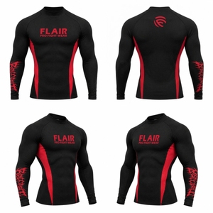 Flair <b>Men's</b> <b>Black</b> And Red Long Sleeve Compression <b>Shirt</b> Red Flame Pattern Quick Dry <b>Slim</b> <b>Fit</b> Sporty O-Neck Base Layer - Product Image 1