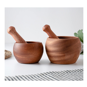 Mortero y Pilón de Madera Natural para Moler Especias y Hierbas, Herramienta Manual Tradicional para Cocina 92 - Product Image 4