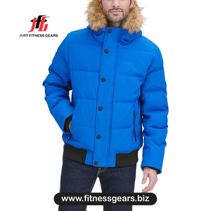 Veste matelassée à capuche bleue pour homme Just Fitness Gears avec col en fourrure, coupe-vent, vêtements d'extérieur décontractés pour l'hiver - Product Image 1