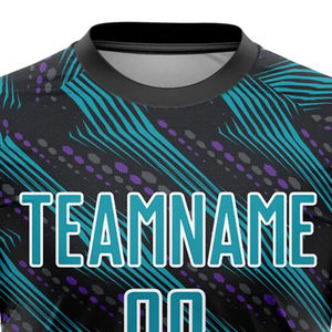 เสื้อฟุตบอลแบบซับลิเมชั่นสั่งทำพิเศษ 100% โพลีเอสเตอร์ คอวี สีดำ-เขียวอมฟ้า ลายพิมพ์เรขาคณิต ระบายเหงื่อได้ดี ทรงพอดีตัว แขนสั้น - Product Image 2