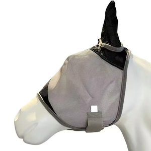 Masque anti-mouches pour chevaux, protection UV, confortable, avec oreilles, respirant, élastique, avec couvre-yeux en maille - Product Image 1