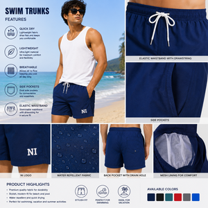 Custom <b>Mens</b> Swim <b>Trunks</b> Quick Dry Beach Shorts Mesh Lining Elastic Waist OEM ODM Wholesale Manufacturer - Product Image 5