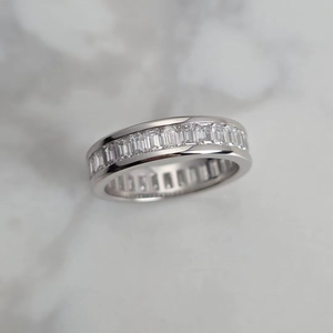 14K White Gold Emerald Cut Moissanite Eternity Wedding Band VVS1 D Color Full Eternity Anniversary <b>Ring</b> for <b>Men</b> Women - Product Image 4