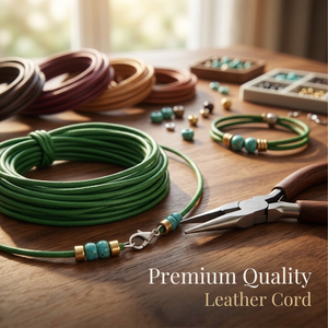 Natural Green Leather Cord 2mm | Premium Durable Flexible Strong <b>String</b> for Jewelry Making, <b>Bracelets</b>, Necklaces & DIY Craft - Product Image 2