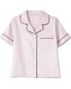 Conjunto de pijama para mujer a rayas blancas y marrones, de manga corta, con botones, estilo satén, dos piezas, para dormir o estar en casa. - Product Image 2