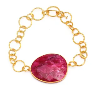 Gold Plated <b>Sterling</b> <b>Silver</b> Natural Ruby Tennis <b>Bracelet</b> Bangle for <b>Women</b> Party & Wedding Jewelry - Product Image 1