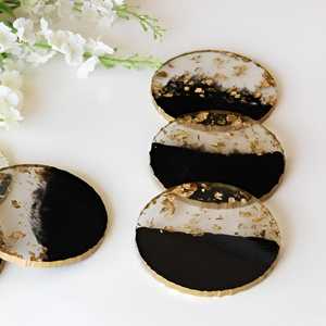 Black white Gold Resin <b>Coasters</b> resin <b>coasters</b> luxury <b>coaster</b> <b>set</b> gold foil resin art aesthetic drink <b>coasters</b> handmade resin - Product Image 2