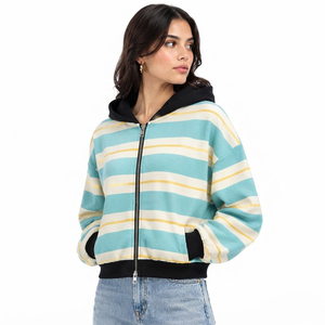 Sudadera con capucha y cremallera para mujer, de algodón tejido, con logo frontal, estilo casual, para invierno, manga larga, corte corto - Product Image 2