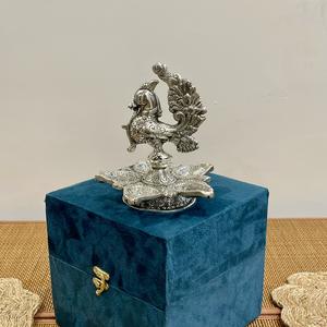 Grande décoration murale en forme de paon, en argent plaqué, faite à la main, 5 DIYA - Product Image 1