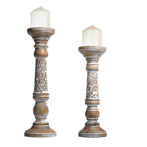 Portavelas de madera tallada vintage al por mayor, estilo rústico chic, juego de candelabros de madera para decoración de bodas y hogar. - Product Image 1