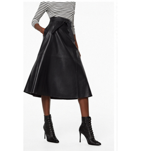Jupe en cuir pour femme, taille normale, longueur genou, avec ceinture, respirante, séchage rapide, élégante, couleur unie, style toutes saisons - Product Image 5