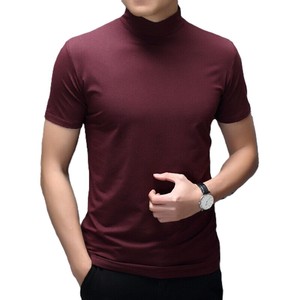 เสื้อยืดคอกลมแขนสั้นผู้ชาย สีพื้น ทรงเข้ารูป ผ้าถักผสมคอตตอนและสแปนเด็กซ์ เสื้อสวมใส่สบายสำหรับฤดูร้อน - Product Image 2