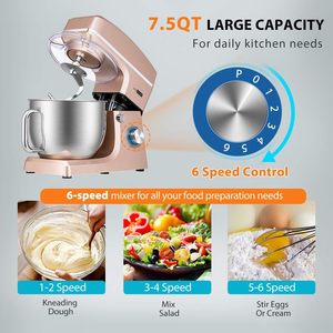 Batidora de Pedestal de 7.5 Cuartos, 660W, 6 Velocidades, Cabezal Inclinable, Batidora Eléctrica de Cocina con Batidor, Gancho Amasador, Batidor de Varillas y Separador de Huevos - Product Image 2