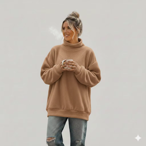 Sudadera Oversize de Cuello Alto para Mujer, Tejida, Negra, con Hombros Caídos, Manga Larga, para Otoño - Product Image 6