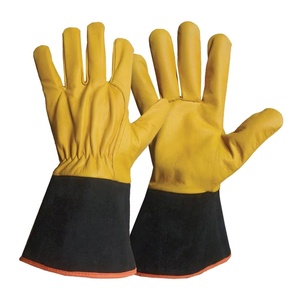 Gants de soudage TIG/MIG en cuir personnalisés jaunes avec revers noir, design à pouce droit, résistants aux éclaboussures de métal fondu - Product Image 2
