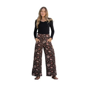 Pantalones de mujer al por mayor ODM, estampados, de cintura elástica, casuales de verano, de corte holgado y pierna ancha - Product Image 1