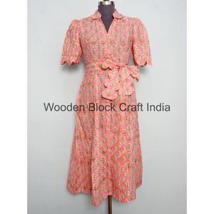 Vestido Midi Bohemio 100% Algodón con Estampado Floral, Ecológico, Lavable, de Manga Corta para Mujer, Ropa de Playa de Verano, Estilo Natural - Product Image 3