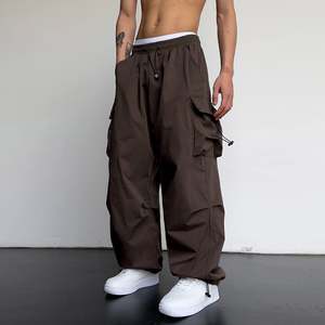 Woven Cargo Joggers Men's 100% Polyester Parachute Pants for Men Casual Baggy Unisex Street Y2K Pants Trendy <b>Drawstring</b> <b>Trouser</b> - Product Image 3