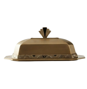 Mantequillera Retro Art Deco con Tapa, Incrustaciones Doradas, Metal Hecho a Mano, Vajilla de Cocina, Hermética, Conserva la Frescura - Product Image 1