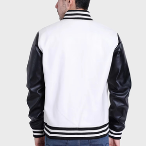 Custom Logo Vintage Varsity Jacket Unisex <b>Stand</b> Collar Wool Sleeves Embroidery Winter Black Letterman Baseball Cartoon Geometric - Product Image 3