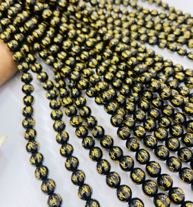 Perles Rondes Noires Om Mani de la Fabrique Rare Gems, 15,5 pouces, Certifiées par un Certificat Tierce Partie pour la Fabrication de Bijoux - Product Image 6