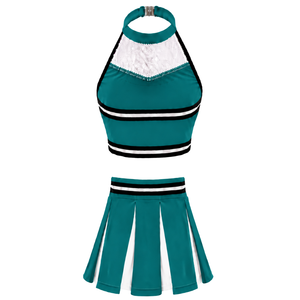 Ensemble d'uniformes de cheerleading personnalisés bleu sarcelle, jupe plissée, haut court, tenue de performance d'équipe, vêtements de compétition de danse athlétique personnalisés - Product Image 2