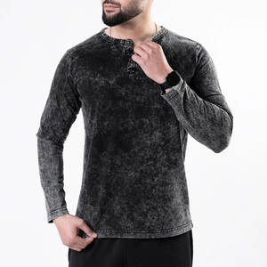 Camiseta informal y elegante de algodón 100% personalizada para hombre, lavado ácido, manga larga, corte holgado, precio bajo. - Product Image 3