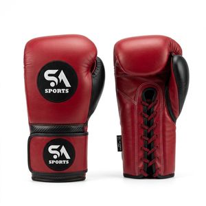 Deep Burgundy Laced Closure Traditional Style High Protection Ring Match SA Sports Boxing Gloves - Product Image 1