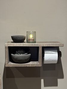 Rustic Driftwood <b>Toilet</b> <b>Roll</b> <b>Holder</b> <b>Wall</b> <b>Mounted</b> Wooden Bathroom Storage Shelf Handmade Vintage Organizer - Product Image 4