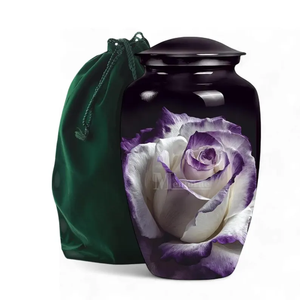 Black Aluminum Cremation Urn Rose Print <b>Memorial</b> <b>Keepsake</b> Adult Cremation Vessel With Velvet Drawstring Bag - Product Image 1
