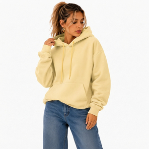 Sweat-shirt à capuche oversize jaune pour femme, 100% coton molletonné, couleur unie, longueur normale, avec poches, vêtement d'automne - Product Image 3