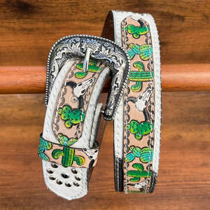 Nuevo 2025 patrón occidental moda mano Tooled cuero remache cinturón para hombres y mujeres cuero de vaca genuino diseñador de lujo cinturones de vaquero - Product Image 2