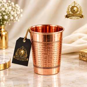 Vaso de Cobre Puro Hecho a Mano con Borde de Cuentas, Taza para Beber Agua, Recipiente Tradicional Ayurvédico para la Salud - Product Image 4