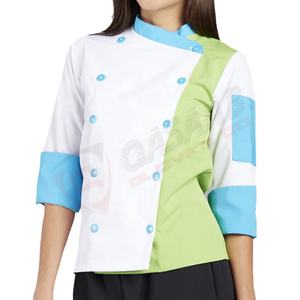 Full-Sleeved Tri-Colored Women Custom Sized Color-Block Chef's Coat Work Shirt <b>Hotel</b>-Kitchen Restaurant & Bar-<b>Uniforms</b> - Product Image 1