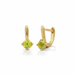 Pendientes de Aro Redondos de Plata de Ley 925 con Peridoto, Bañados en Oro, Ligeros, con Cierre, Pendientes de Aro con Piedras Preciosas - Product Image 1