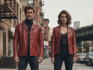 Blazer en cuir rouge unisexe avec surpiqûres contrastées, style rétro - Product Image 3