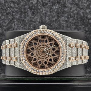 Reloj Esqueleto con Incrustaciones de Moissanita para Hombre, Oro Rosa, Acero Inoxidable de Lujo, Correa de 20 mm, Estilo Hip Hop, Reloj Mecánico con Diamantes - Product Image 5